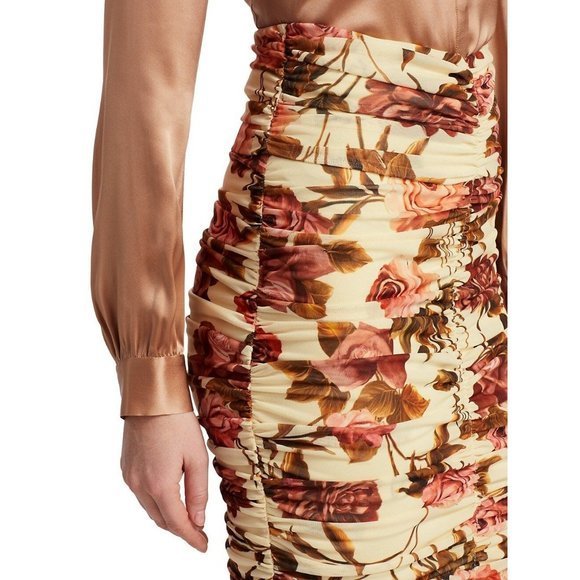 L'AGENCE Veronica Shirred Printed Skirt in Pomelo - Size Size XXS - Picture 5 of 8